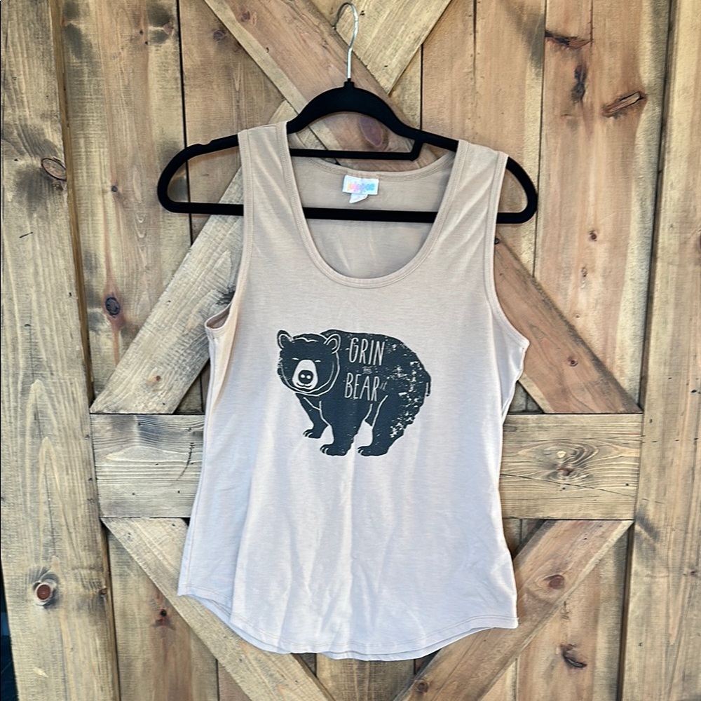 LuLaRoe Tan Bear Graphic Tank Top